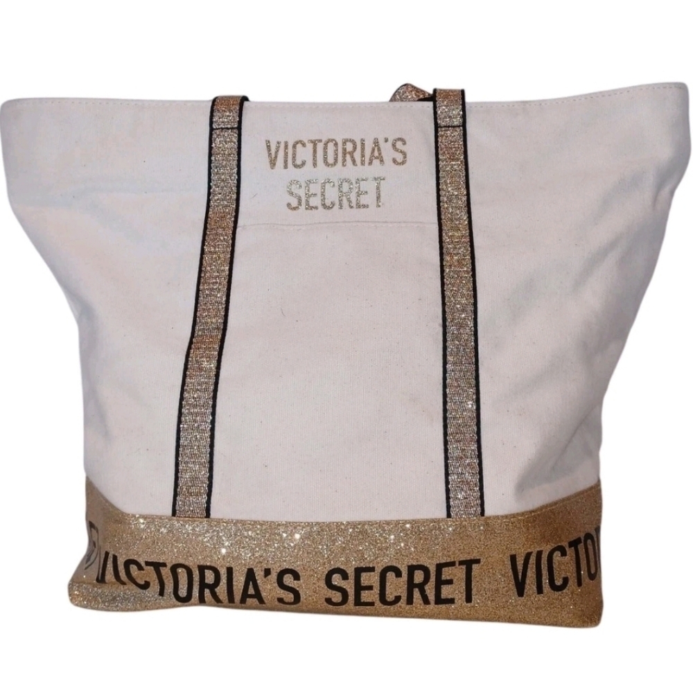 Victoria's Secret Gold Bling White and Gold Sparkling Tote Bag